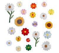 Lotsdonxia 21 Pcs Mixed Color Embroidered Applique Iron-On Patches Daisy Flower Designs for DIY Decoration Repair on Hats Clothing Scarves and Backpacks