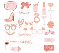 Lotsdonxia 25pcs Rose Gold Wedding Photo Props Kit, featuring Bamboo Sticks & Glue Dots, tailored for Bride-to-be. Perfect for Wedding Decor, Bachelor & Hen Parties.