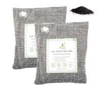 Lotsdonxia 2pcs Bamboo Charcoal Air Purifying Bags (2 * 100g), Grey Odour Absorber for Home, Car, Closets, Pet Areas, Reusable Moisture Control, Natural Deodoriser