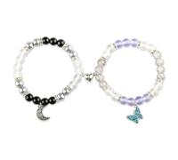 Lotsdonxia 2Pcs Magnetic Couple Bracelets with Butterfly & Moon Charms - Adjustable Matching Love Jewellery for Couples, Valentine's Gift for Him Her, Anniversary, Wedding