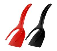 Lotsdonxia 2Pcs Non-Stick Silicone Flip Spatula - Black & Red Frying Tongs Heat-Resistant Double-Sided Turner for Eggs, Pancakes, Fish & French Toast Cooking