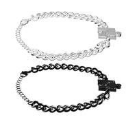 Lotsdonxia 2Pcs Puzzle Couple Bracelets, Engravable Matching Personalised Sets for Him & Her, Hypoallergenic Titanium Steel Long Distance Gifts for Anniversaries, Valentine's (Bracelets)