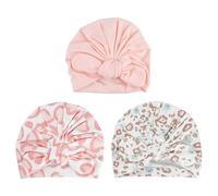 Lotsdonxia 3-Pack Newborn Baby Hats with Cute Bows, Soft Unisex Infant Bonnets, Headscarf for Birthday Parties, Outdoor Events & Daily Wear (The Pink Series)