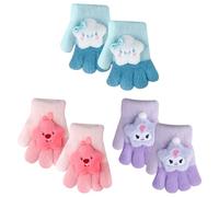 Lotsdonxia 3 Pairs Kids' Winter Knit Gloves - Colourful Thermal Full-Finger Mittens for Toddlers, Soft and Warm Winter Gloves with Stretchy Fit