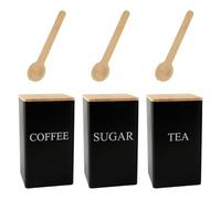 Lotsdonxia 3 Pcs Black Tinplate Tea Coffee Sugar Canisters Set with 3 Pcs Round Spoons, 8.5x8.5x15cm Kitchen Storage Jars for Dry Goods