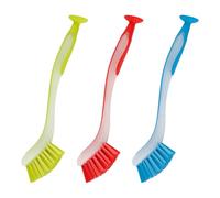 Lotsdonxia 3 Pcs Long Handle Dish Brushes Set, Colour Coded Washing Up Scrub with Durable Bristles for Deep Cleaning Kitchen, Sink, Pots and Pans (Red, Yellow, Blue)