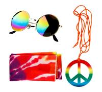 Lotsdonxia 3-Piece Hippie Costume Set - 60s, 70s Festival Accessories with Sunflower Headband, Peace Necklace, Round Sunglasses for Retro Parties and Fancy Dress