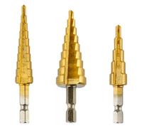 Lotsdonxia 3-Piece Titanium Coated Step Drill Bit Set - High-Speed Steel Cone Bits Durable Power Tool for DIY Use Hole Cutting in Wood, Plastic, Metal, and Drywall
