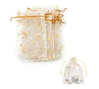 Lotsdonxia 30-Piece Organza Gift Bags with Drawstring - 10x15cm Star and Moon Mesh Jewellery Pouches for Weddings, Parties, and Festivals (White)