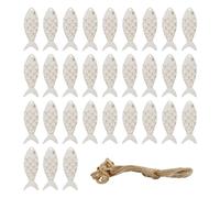 Lotsdonxia 30Pcs Eco Wooden Fish Decor Kit, DIY Craft Shapes with Hemp Rope for Painting, Personalised Ornaments & Kids' Art Projects