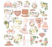 Lotsdonxia 32pcs Rose Gold Wedding Photo Props Kit, featuring Bamboo Sticks & Glue Dots, tailored for Bride-to-be. Perfect for Wedding Decor, Bachelor & Hen Parties.