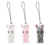 Lotsdonxia 3D Resin Fluffy Bunny Phone Charm - Fun Accessories Cute DIY Craft Pendant for Phones, Keychains, and Backpacks (Pink, White & Gray)