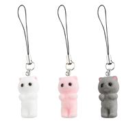 Lotsdonxia 3D Resin Fluffy Cat Phone Charm - Fun Accessories Cute DIY Craft Pendant for Phones, Keychains, and Backpacks (Pink, White & Gray)