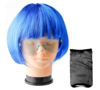 Lotsdonxia 3PCS Colourful Wig & Sunglasses Set Exquisitely Designed Straight Hair Head Covers Dress Up Suitable for Games, Parties, Festivals, and Cosplay (Blue)