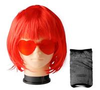 Lotsdonxia 3PCS Colourful Wig & Sunglasses Set Exquisitely Designed Straight Hair Head Covers Dress Up Suitable for Games, Parties, Festivals, and Cosplay (Red)