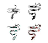 Lotsdonxia 4 Pcs Adjustable Snake Rings for Women, Vintage Gothic Serpent Open Ring Set, Boho Alloy Jewelry for Party & Daily Wear