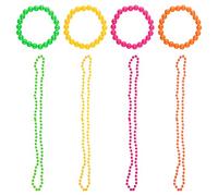Lotsdonxia 4 Pcs Bracelets & 4 Pcs Necklaces Set - Retro Neon Beaded Jewellery Colourful 80's Inspired Accessories for Parties, Holidays, and Daily Wear