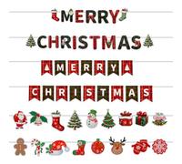 Lotsdonxia 4 Pcs Christmas Hanging Bunting Garland - Assorted Paper Banners with Adjustable Ropes for Window, Fireplace, Office and Tree Festive Decorations