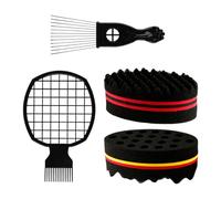Lotsdonxia 4 Pcs Double Sided Hair Sponge Brushes, Curl Defining Styling Tool, Oval Magic Twist Coils Wave Brush for Afro Textured Hair, Big or Small Hole Design for Home & Barber Use