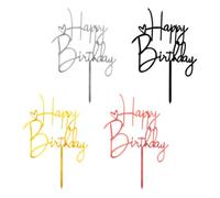 Lotsdonxia 4 Pcs Happy Birthday Cake Toppers Acrylic - Gold, Silver, Black, Rose Gold Glitter Finish for Party Cupcake & Dessert Decorations