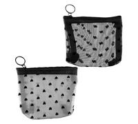 Lotsdonxia 4 Pcs Heart Print Clear Makeup Bags Set - Nylon and Mesh Small Cosmetic Pouches with Zipper, Travel Toiletry Organisers for Women (Black, White)