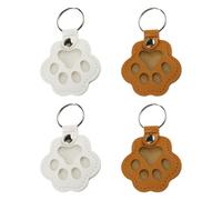 Lotsdonxia 4 Pcs Personalized Pet Hair Keepsake Box - Paw Shape Leather Memorial Keychain for Dog Cat Fur Storage, Tan and White Commemorative Pendant for Pet Lovers