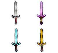 Lotsdonxia 4 Pcs Pixel Inflatable Sword & Axe Set, Block-Themed Game Party Balloon Weapons, Safe Battle Toys for Halloween Birthday Favours Decorations and Role Play Games