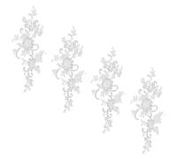 Lotsdonxia 4 Pcs Polyester Lace Appliques, Bright White 23 x 10cm, 3D Flower Embroidery Patches for Bridal Dress DIY Crafts