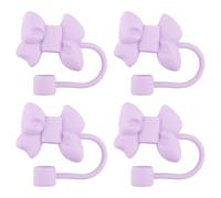 Lotsdonxia 4 Pcs Silicone Bow Straw Covers Stylish Toppers Straw Accessories for 30oz & 40oz Tumblers Cups Reusable, Durable Designs (Purple)