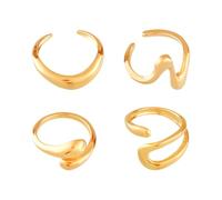Lotsdonxia 4PCS Chunky Rings Set for Women, Adjustable Zinc Alloy Bold Stackable Irregular Statement Finger Rings, Trendy Fashion Jewellery (Gold)