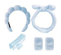 Lotsdonxia 5Pcs Plush Secure Grip Spa Headband Set for Women, Puffy Terry Cloth Hair Wristbands Makeup, Skincare Bath Accessory (Blue)