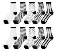 Lotsdonxia 5PCS Transparent Fashion Women's Plaid Crystal Socks Spring and Summer Thin Glass Stockings Suitable for Girls Women's Daily Wear Dress Up