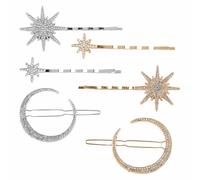 Lotsdonxia 6 Pcs Celestial Star Hair Clips, Vintage Moon Bobby Pins with Rhinestone Embellishments, Silver and Gold Alloy Hair Accessories for Women and Girls, Bridal Wedding Party Styling