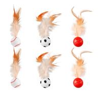 Lotsdonxia 6 Pcs Feather Ball Cat Toy Set, Interactive Sports-Design Bouncy Balls with Real Chicken Feathers, Kitten Teething and Hunting Instinct Stimulation (Basketball, Soccerball, Baseball)