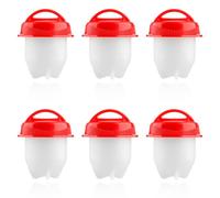 Lotsdonxia 6 Pcs Silicone Egg Cooker Set, Non-Stick Poacher Cups for Boiling and Steaming, Easy-Release Egg Boiler for Quick Breakfast Meals, Reusable Kitchen Gadget, Translucent with Red Lids