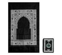 Lotsdonxia 60 X 100cm Travel Prayer Mat Rug - Portable Pocket Mat with Compass Waterproof Praying Rug for On-the-Go Worship (Black)