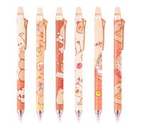 Lotsdonxia 6Pcs Erasable Gel Pens Set Retractable Anti-Slip Cartoon Pens with Eraser Tips 0.5mm Smooth Writing for School, Office Gifts (Capybara)
