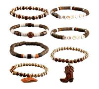 Lotsdonxia 7 Pcs Cowgirl Beaded Bracelet Set - Stackable Western Y2K Boho Stretch Bracelets with Hat and Boot Charms for Summer Festival or Day to Night Wear (Brown)