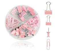 Lotsdonxia 72PCS Set of Binder Clips, Paper Clips, Push Pins, and Bulldog Clips, Including Storage Box, Desk Organizer for Home, School, and Office Supplies (Pink)
