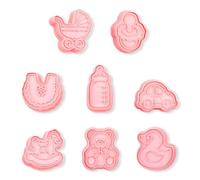 Lotsdonxia 8Pcs Baby Shower Cookie Cutter Set - 3D Plastic Cookie Moulds Stroller, Feeding Bottle, Rattle, Bib for Cake, Pastry, and Fondant Decorations (A)