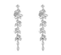 Lotsdonxia A Pair of Elegant Crystal Fringe Earrings for Women, Alloy Leaf Dangle Chandelier Tassel Eardrop for Wedding Bridal Party Prom Jewelry Gifts