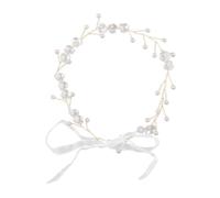 Lotsdonxia Adjustable Pearl & Flower Bridal Headband - Handmade White Orchid Headpiece with Ribbon for Weddings, First Communion and Special Occasions (Gold)