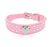 Lotsdonxia Adjustable Pink Crystal Pet Collar - PU Leather Pet Collar with Rhinestones for Small and Medium Dogs, Kittens, and Puppies (M)