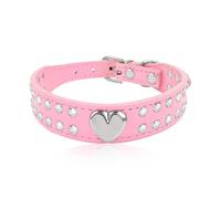 Lotsdonxia Adjustable Pink Crystal Pet Collar - PU Leather Pet Collar with Rhinestones for Small and Medium Dogs, Kittens, and Puppies (S)