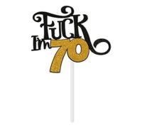 Lotsdonxia Birthday Cake Topper - Classic Black & Gold Glitter Pick for Milestone Celebrations, Women and Men Anniversary Party Decorations (70th)