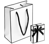 Lotsdonxia Black & White Gift Box with Bow - Elegant Jewellery Packaging Set with Matching Gift Bag for Bracelets, Earrings, Rings, and Necklaces Special Occasions Gift Packing