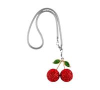 Lotsdonxia Bling Cherry Car Hanging Ornament - Sparkling Crystal Rearview Mirror Pendant with Rhinestones, Cute Lucky Charm Car Accessory for Women's Automotive Interior Decor (Red)