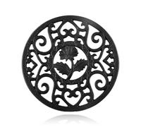 Lotsdonxia Cast Iron Trivet, Non Slip Black Floral Carved Trivet Stand with Peg Feet, 11.5cm Round Heat-Resistant Table Protector, Delicate Vintage Style Kitchen Dining Coasters, Portable Outdoor Us
