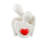 Lotsdonxia Ceramic Couple Hugging Statue, White Abstract Sculpture for Wedding Anniversary, Romantic Home Ornament for Living Room Shelf Decor (Red Heart)