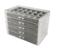 Lotsdonxia Clear Acrylic 90 Grids Display Case - Transparent Storage Box for Rocks, Gemstones, Crystals & Small Collectibles (5 Drawers)